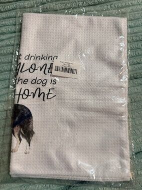 Funny Dog Wine Kitchen Towel 16x24 “You’re Not Drinking Alone” New